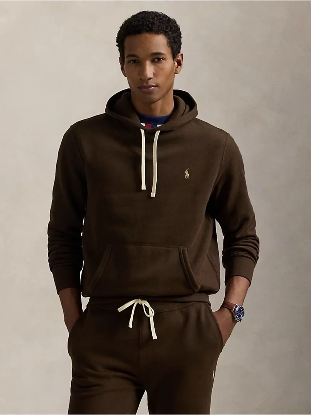 Polo Ralph Lauren Brown Cotton Blend Fleece Hoodie  Pullover Sweatshirt (S,M)